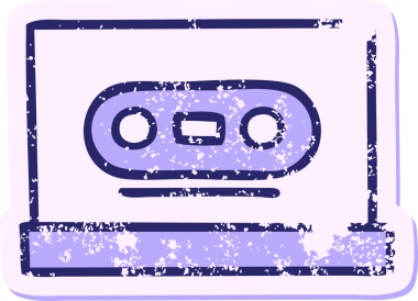 Parlak neon renkli şirin bir çizgi film kasetinin sıkıntılı etiketi.