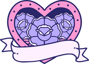 Parlak neon renkli çiçekli kalp ve afişin ikonik dövme şekli