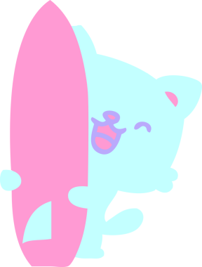 Parlak neon renkli sörf tahtası olan sevimli bir kedi.