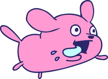 Parlak neon renkli şirin kawaii köpeğinin serbest çizimli karikatürü