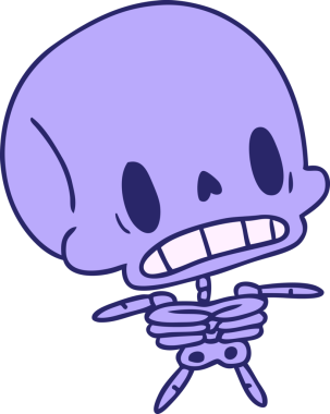 Çizgi film illüstrasyonu: kawaii parlak neon renkli sevimli ölü iskelet