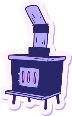 Parlak neon renkli bir ev fırınının el çizimi karikatürü.