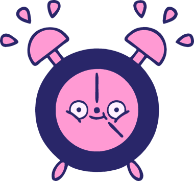 parlak neon rengi bir alarmlı saatin çizgi filmi