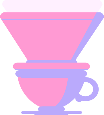 Parlak neon renkli filtre kahve fincanının düz renkli çizimi