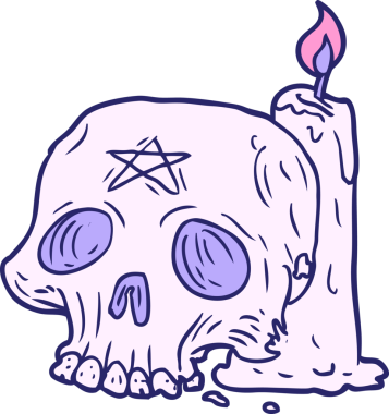 parlak neon renkli, ürkütücü kafatası ve mum çizgi film