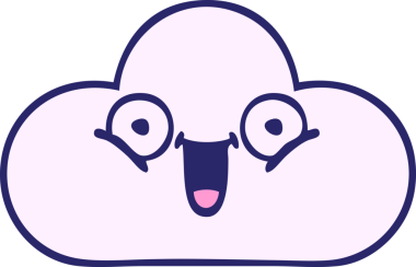 Parlak neon renkli beyaz bir bulutun sevimli karikatürü