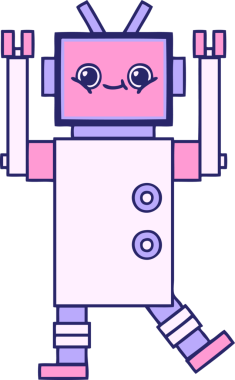 Parlak neon renkli şirin bir robot karikatürü