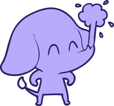 parlak neon renkli su püskürten sevimli çizgi film fili