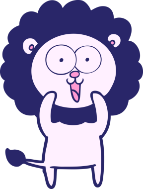 Mutlu çizgi film aslanı parlak neon renkli.