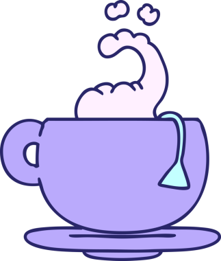 çizgi film, parlak neon renkli sıcak çay fincanı.