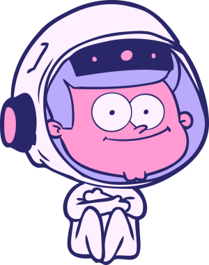 Parlak neon renkli mutlu astronot çizgi filmi