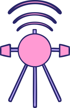 Parlak neon renkli bir uydu karikatürü.