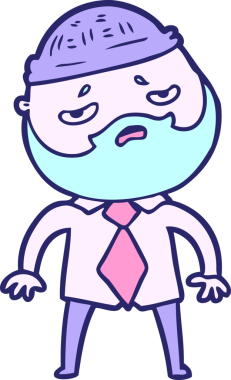 Çizgi filmdeki parlak neon renkli sakallı endişeli adam