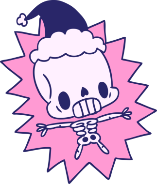 El çizimi kawaii iskeletinin parlak neon rengi Noel karikatürü