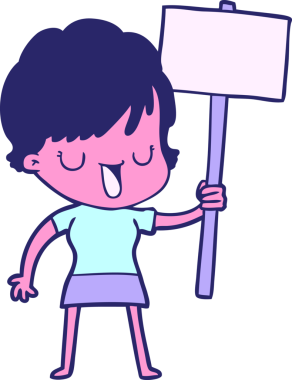 çizgi film kadını parlak neon renginde konuşuyor.