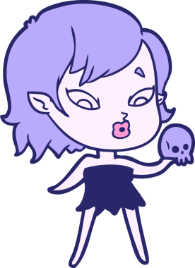 Parlak neon renkli şirin vampir kız.