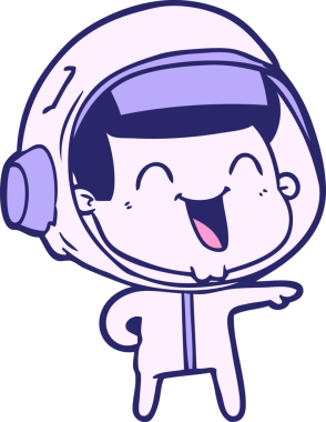 Parlak neon renkli mutlu astronot çizgi filmi.