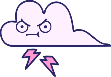 Gökgürültüsü bulutunun parlak neon renkli şirin karikatürü.