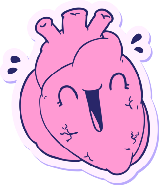 Bir karikatür kalp çıkartması Parlak neon rengi gülüyor