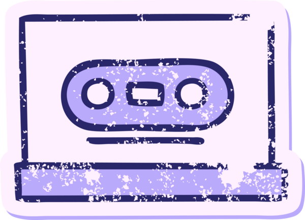 Parlak neon renkli şirin bir çizgi film kasetinin sıkıntılı etiketi.