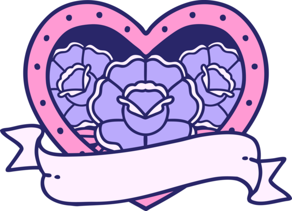 Parlak neon renkli çiçekli kalp ve afişin ikonik dövme şekli