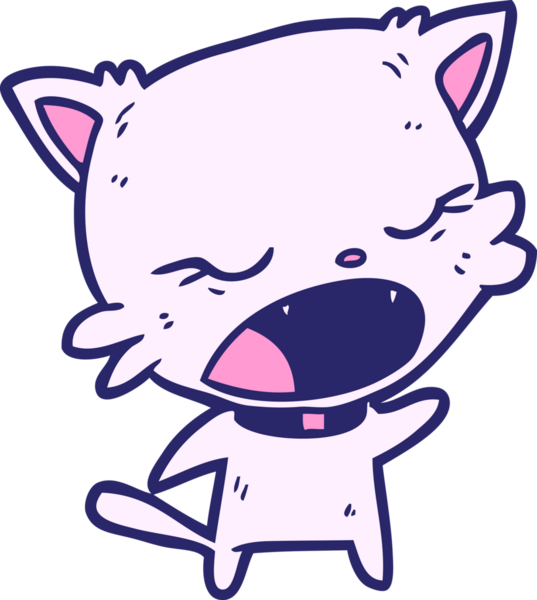 Sevimli çizgi film kedisi parlak neon renkli konuşuyor.