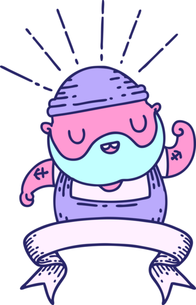 Dövme stili sakallı, parlak neon renginde pazılarını esneten bir afiş.