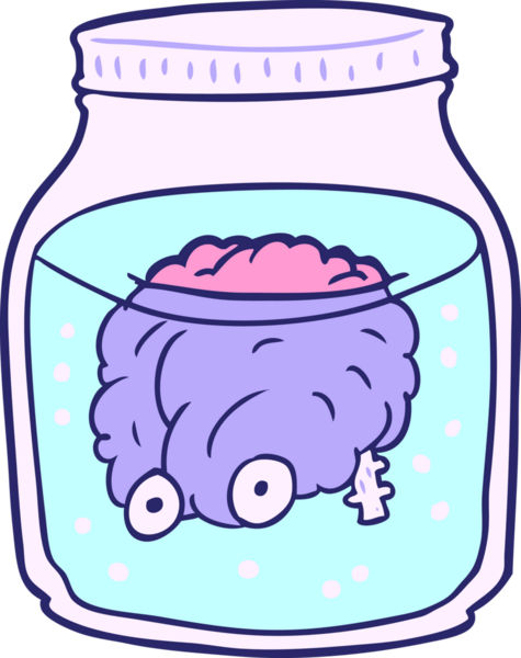 parlak neon renginde kavanozda yüzen karikatür hayaleti beyni