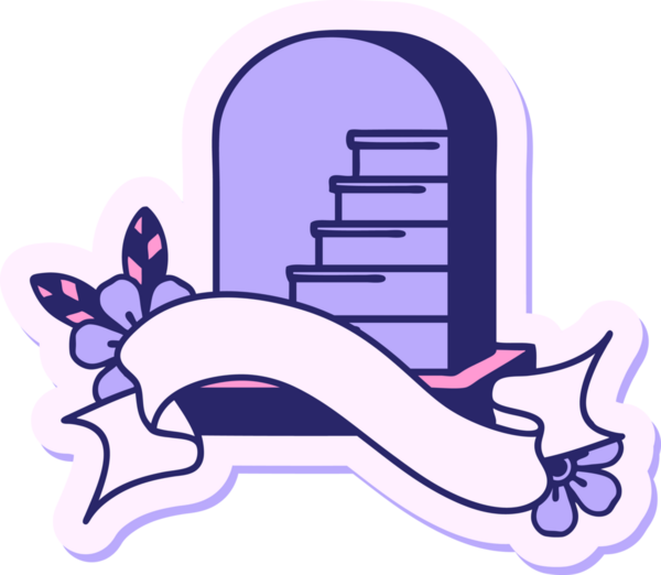 Parlak neon renkli bir mezar taşının pankartıyla dövme stili çıkartması