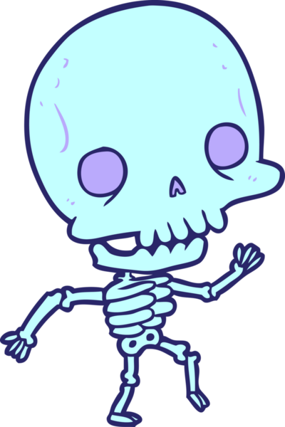 Parlak neon rengi dans eden şirin bir iskelet.