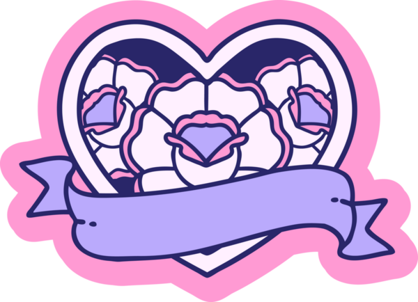 Geleneksel kalp stili dövme çıkartması ve parlak neon renkli çiçekli pankart.