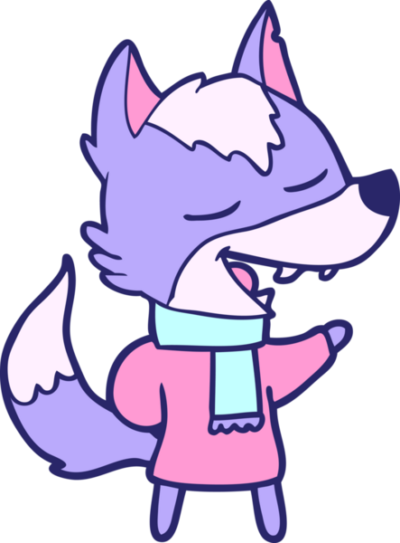 Parlak neon rengi eşarplı kurt gülüyor.