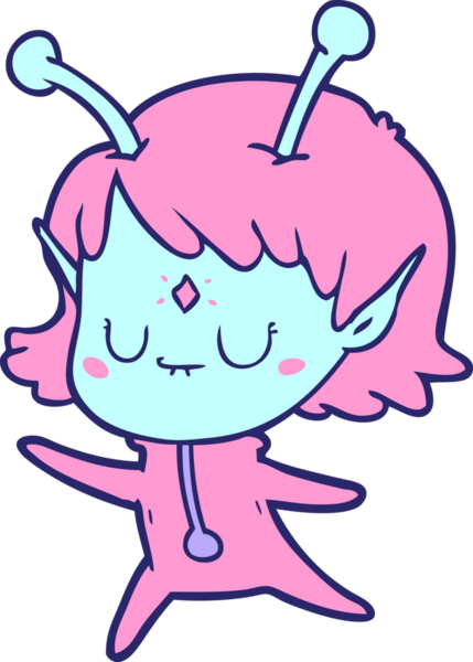 parlak neon renkli uzaylı kız çizgi filmi