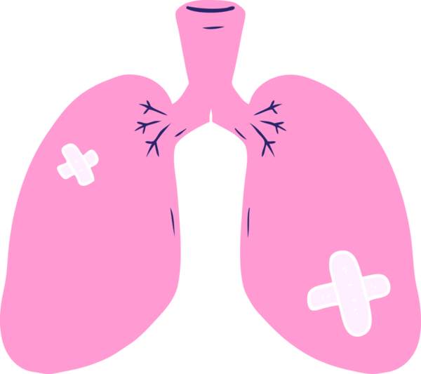 Düz renkli çizgi film akciğerleri parlak neon renginde onardı