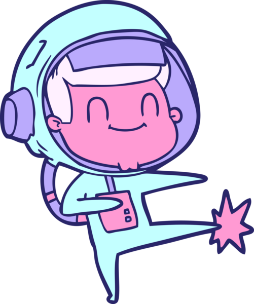 Parlak neon renkli mutlu astronot çizgi filmi.