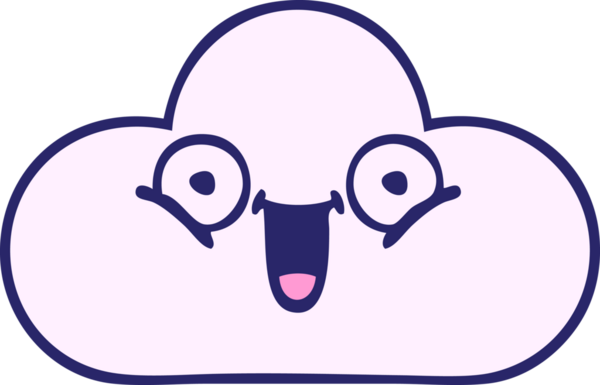 Parlak neon renkli beyaz bir bulutun sevimli karikatürü