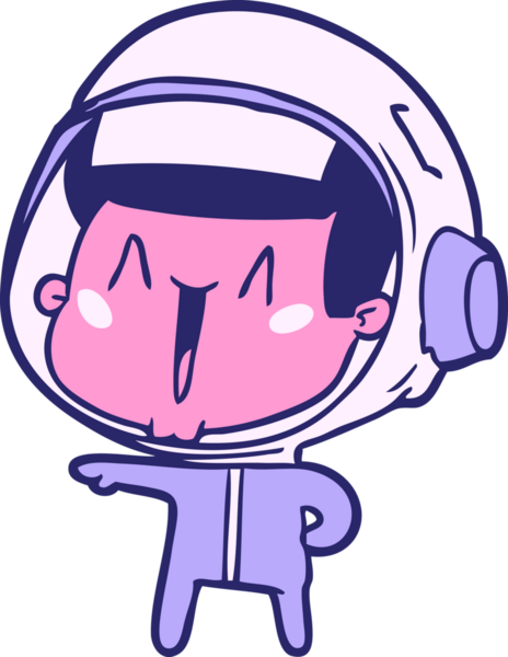 Mutlu çizgi film astronotu parlak neon rengi gösteriyor.