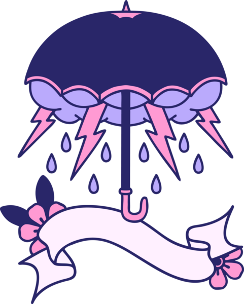 Parlak neon renkli bir şemsiye pankartıyla geleneksel dövme