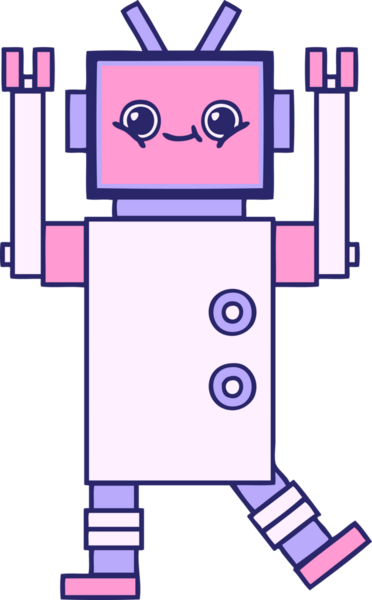 Parlak neon renkli şirin bir robot karikatürü