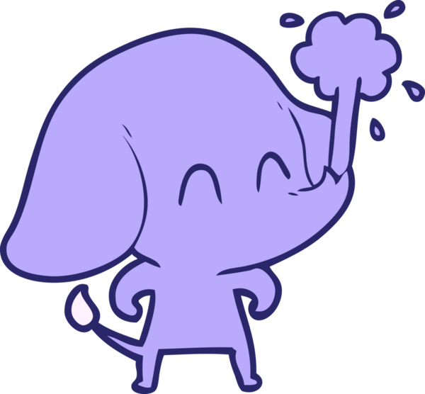 parlak neon renkli su püskürten sevimli çizgi film fili