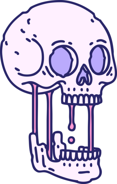 Parlak neon renginde geleneksel bir kafatası dövmesi