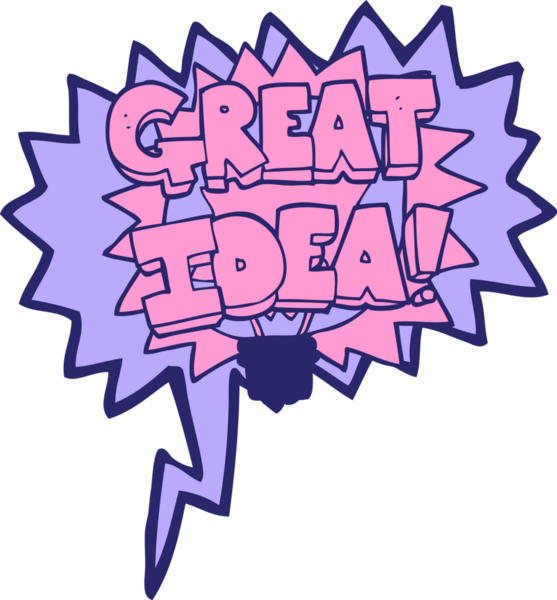 Serbest konuşma balonu karikatürü Harika fikir! Parlak neon renkli sembol