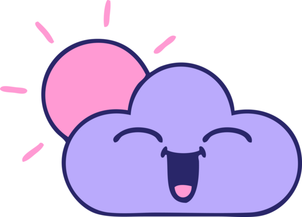 Güzel bir fırtına bulutu ve parlak neon renkli güneş çizgi filmi.