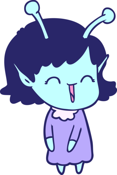 çizgi filmlerdeki uzaylı kız neon renkli gülüyor.