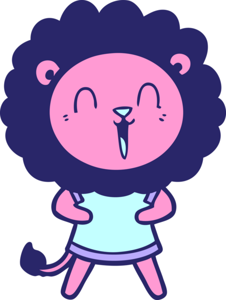 Parlak neon renkli gülen aslan çizgi filmi