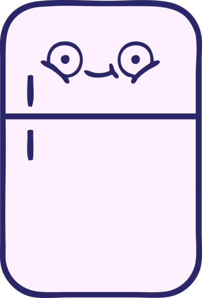 Buzdolabının parlak neon renkli şirin karikatürü.