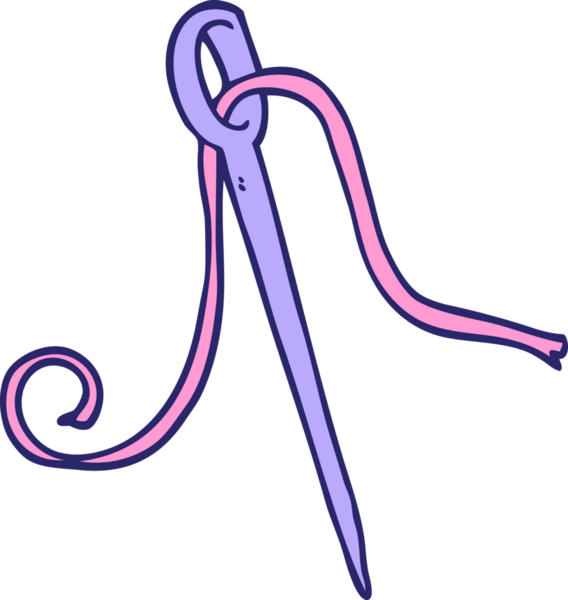 çizgi film karalama iğnesi ve parlak neon renkli iplik