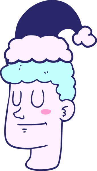 Parlak neon renkli Noel şapkası takan çizgi film adamı.