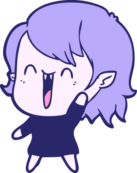 Sevimli çizgi film mutlu vampir kız parlak neon renkli