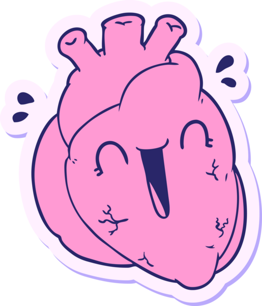 Bir karikatür kalp çıkartması Parlak neon rengi gülüyor